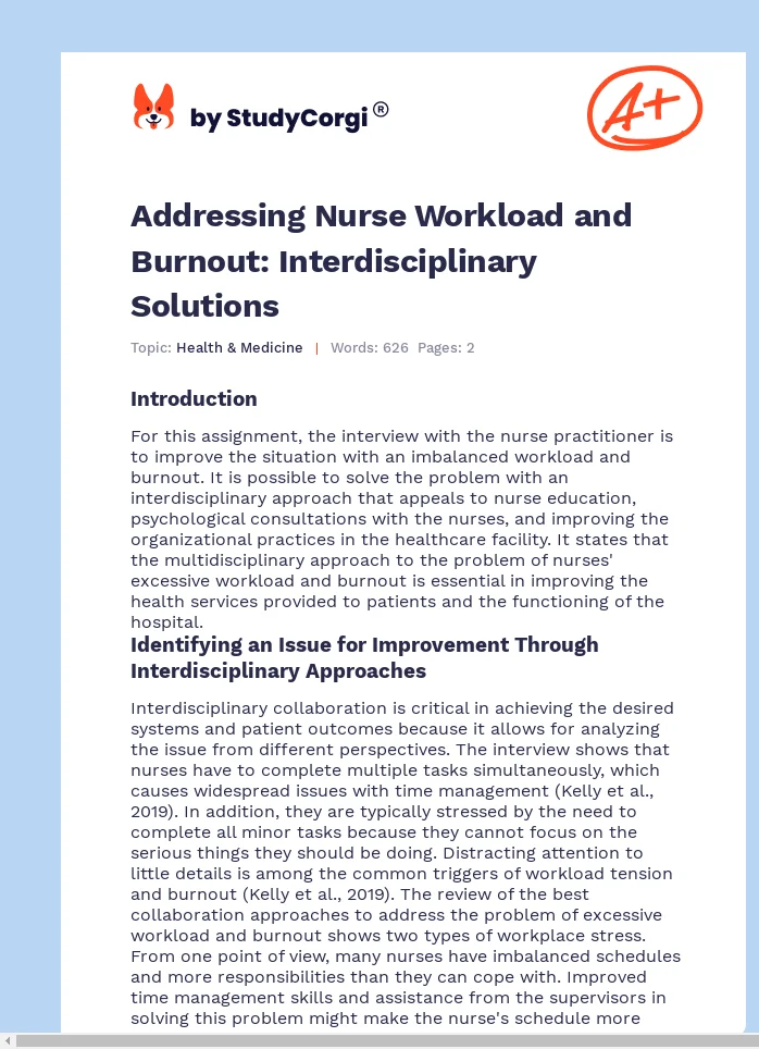 Addressing Nurse Workload and Burnout: Interdisciplinary Solutions. Page 1