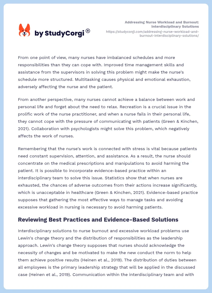 Addressing Nurse Workload and Burnout: Interdisciplinary Solutions. Page 2