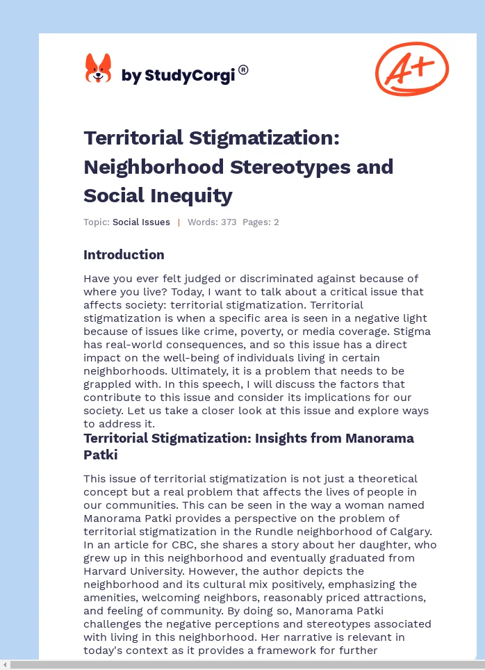 Territorial Stigmatization: Neighborhood Stereotypes and Social Inequity. Page 1