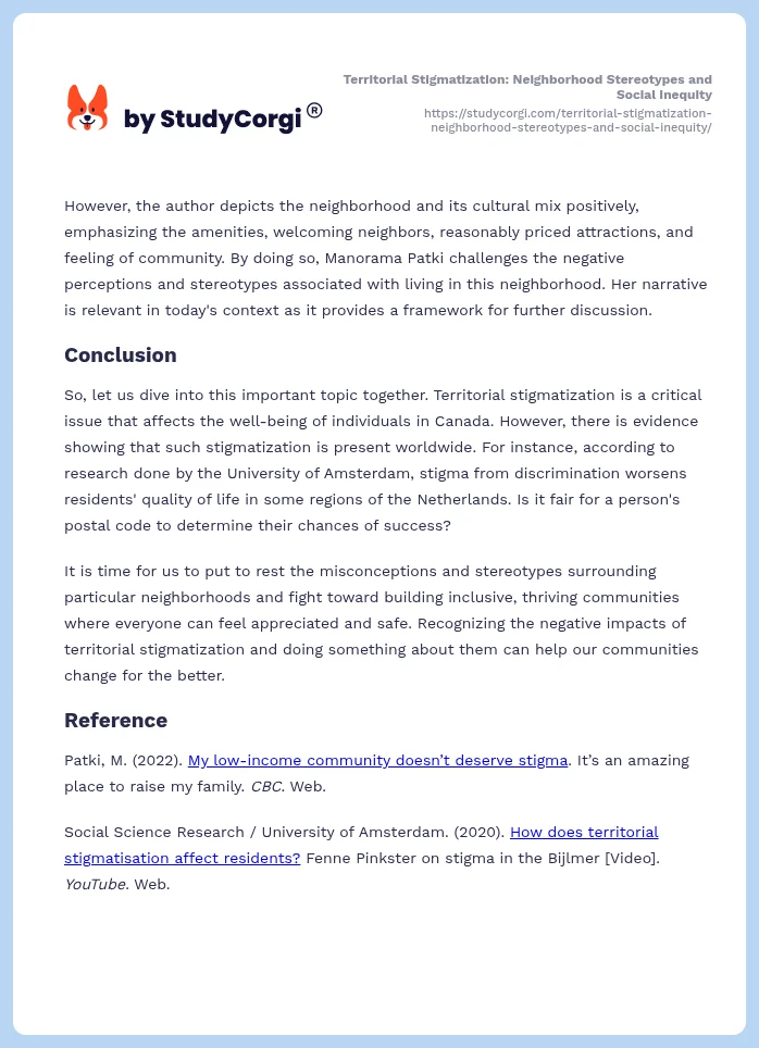 Territorial Stigmatization: Neighborhood Stereotypes and Social Inequity. Page 2