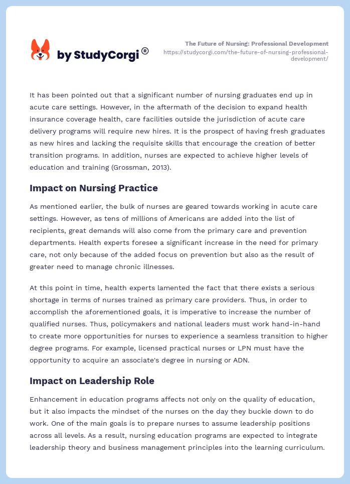 The Future of Nursing: Professional Development. Page 2