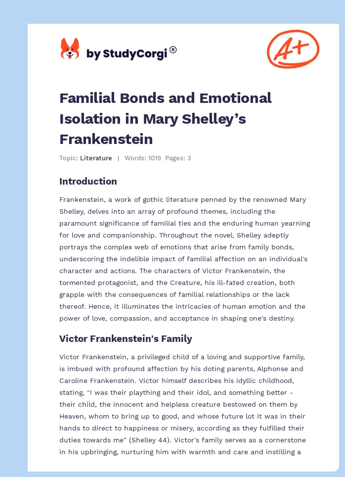 Familial Bonds and Emotional Isolation in Mary Shelley’s Frankenstein. Page 1