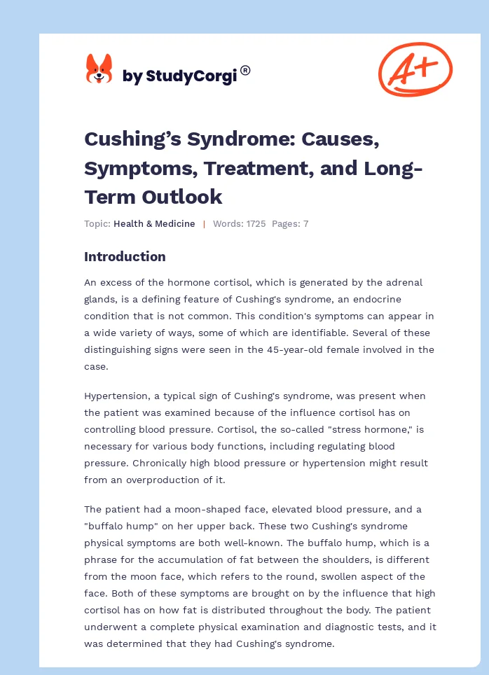 Cushing’s Syndrome: Causes, Symptoms, Treatment, and Long-Term Outlook. Page 1