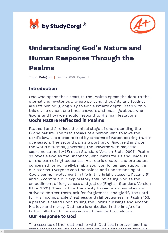 Understanding God's Nature and Human Response Through the Psalms. Page 1