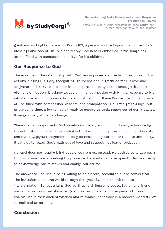 Understanding God's Nature and Human Response Through the Psalms. Page 2