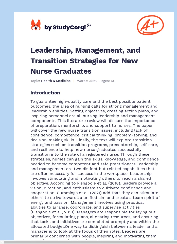 Leadership, Management, and Transition Strategies for New Nurse Graduates. Page 1