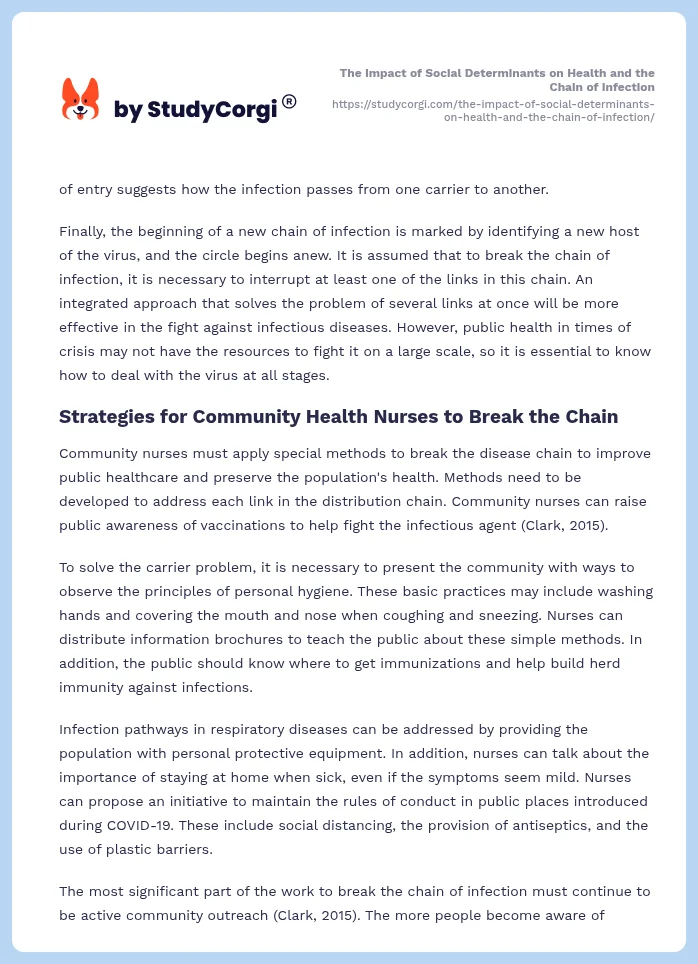 The Impact of Social Determinants on Health and the Chain of Infection. Page 2