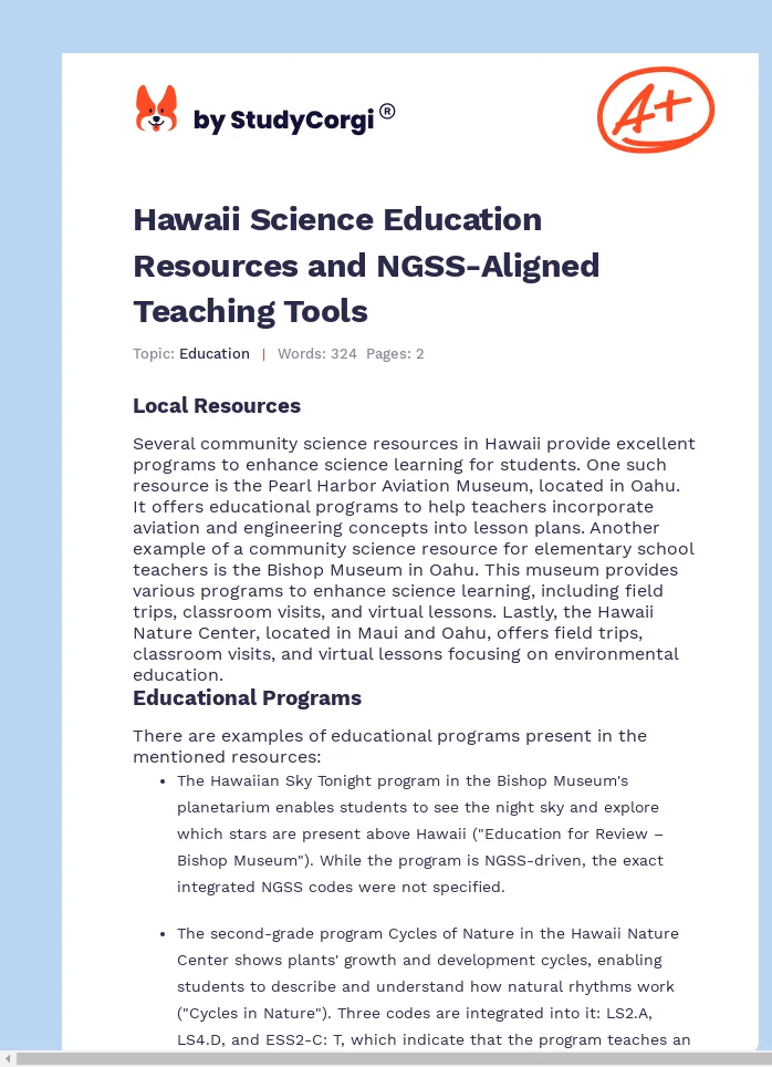 Hawaii Science Education Resources and NGSS-Aligned Teaching Tools. Page 1