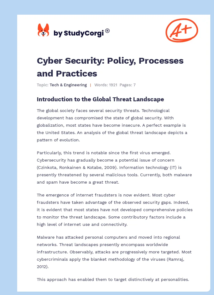 Cyber Security: Policy, Processes and Practices. Page 1