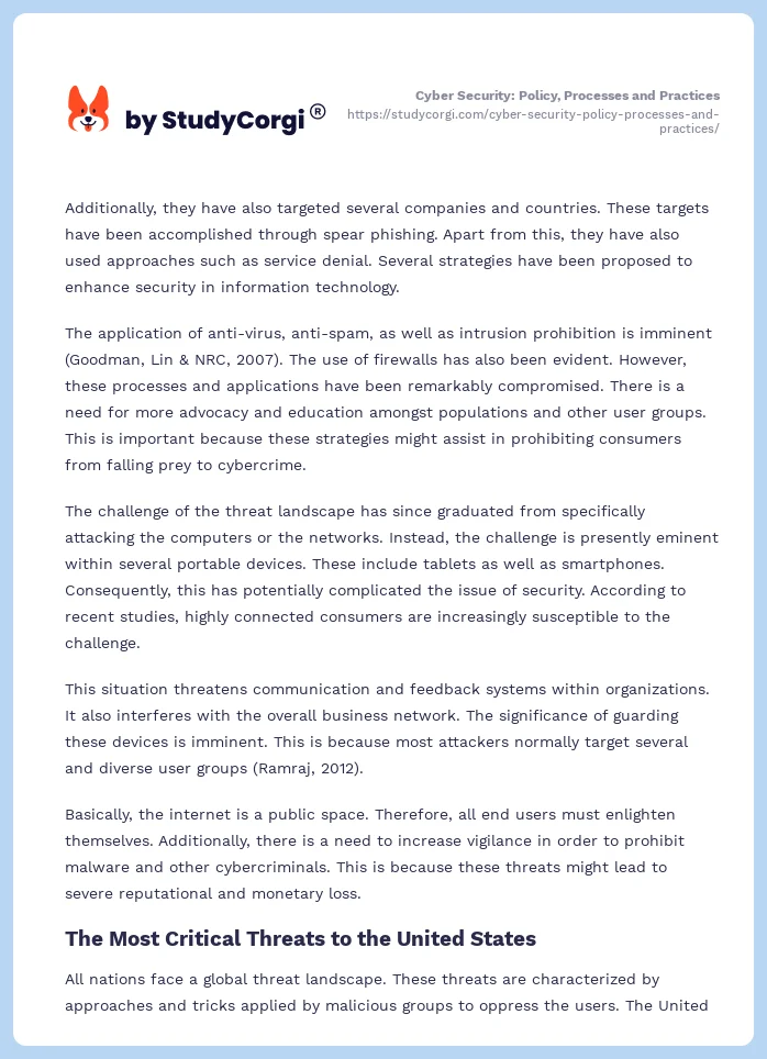 Cyber Security: Policy, Processes and Practices. Page 2