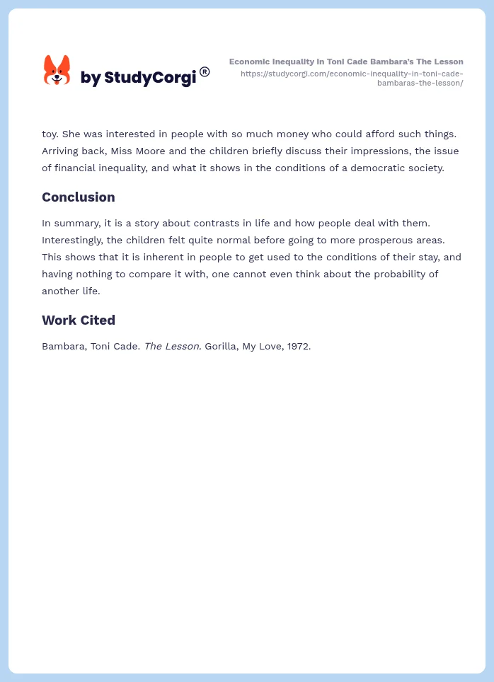 Economic Inequality in Toni Cade Bambara’s The Lesson. Page 2