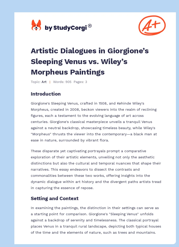 Artistic Dialogues in Giorgione’s Sleeping Venus vs. Wiley’s Morpheus Paintings. Page 1