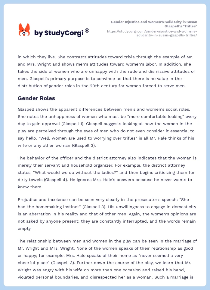 Gender Injustice and Women's Solidarity in Susan Glaspell's "Trifles". Page 2