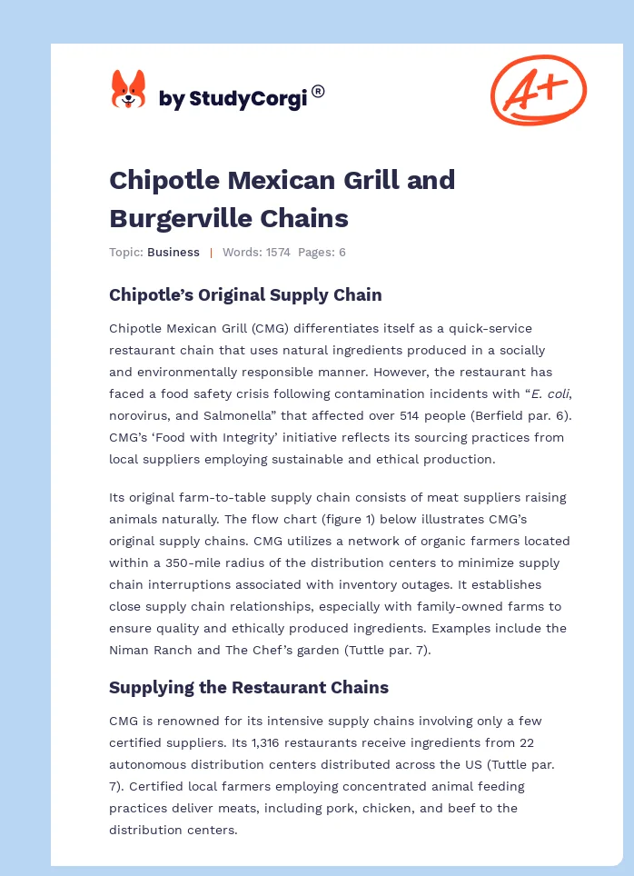 Chipotle Mexican Grill and Burgerville Chains. Page 1