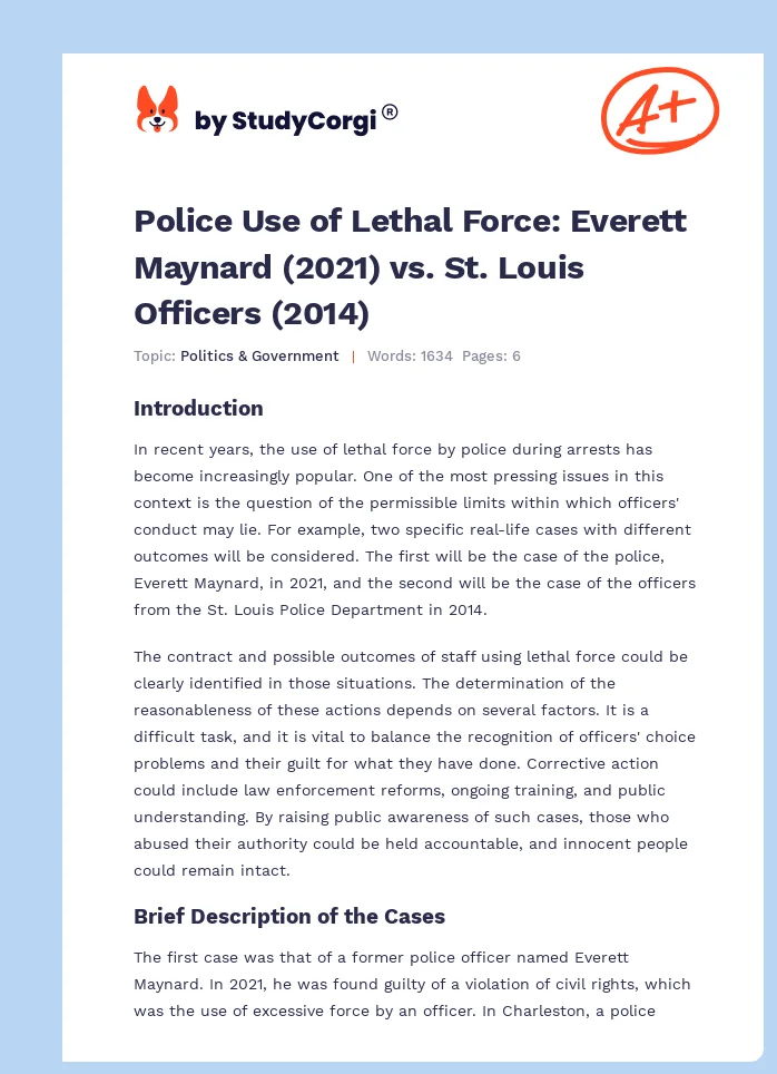 Police Use of Lethal Force: Everett Maynard (2021) vs. St. Louis Officers (2014). Page 1