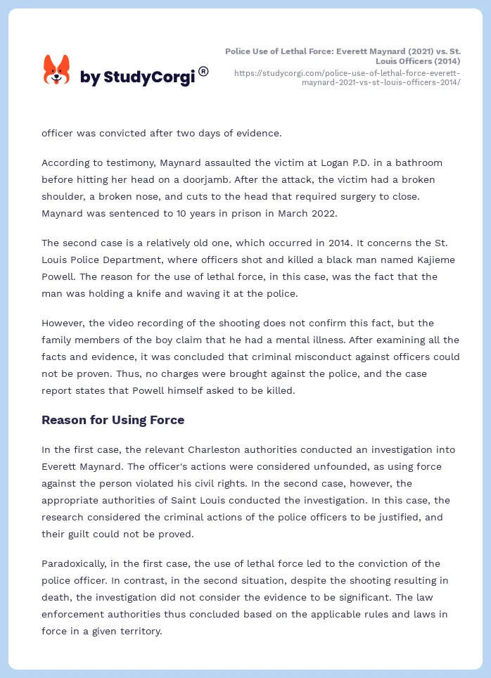 Police Use of Lethal Force: Everett Maynard (2021) vs. St. Louis Officers (2014). Page 2