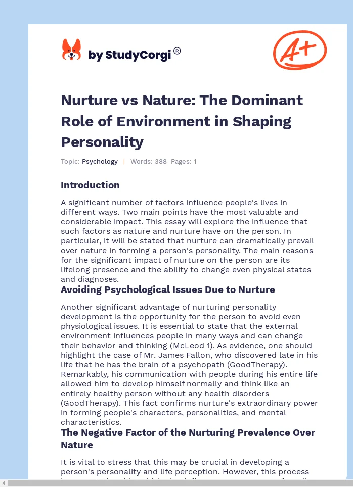 Nurture vs Nature: The Dominant Role of Environment in Shaping Personality. Page 1