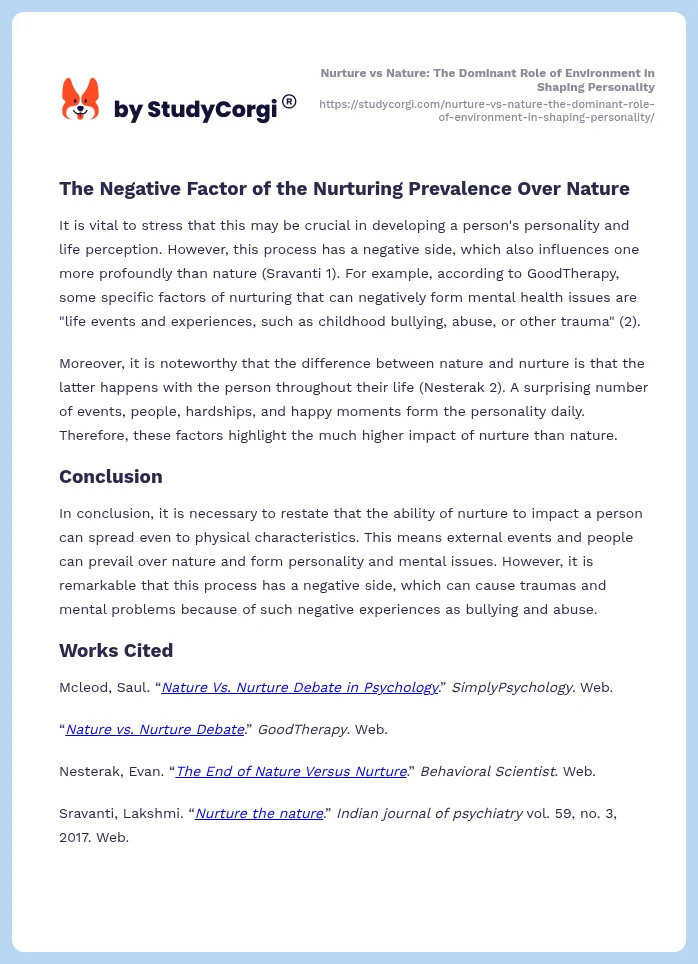 Nurture vs Nature: The Dominant Role of Environment in Shaping Personality. Page 2