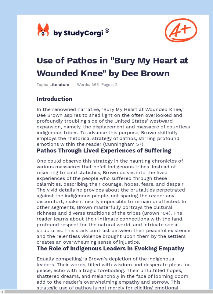 Use of Pathos in "Bury My Heart at Wounded Knee" by Dee Brown. Page 1