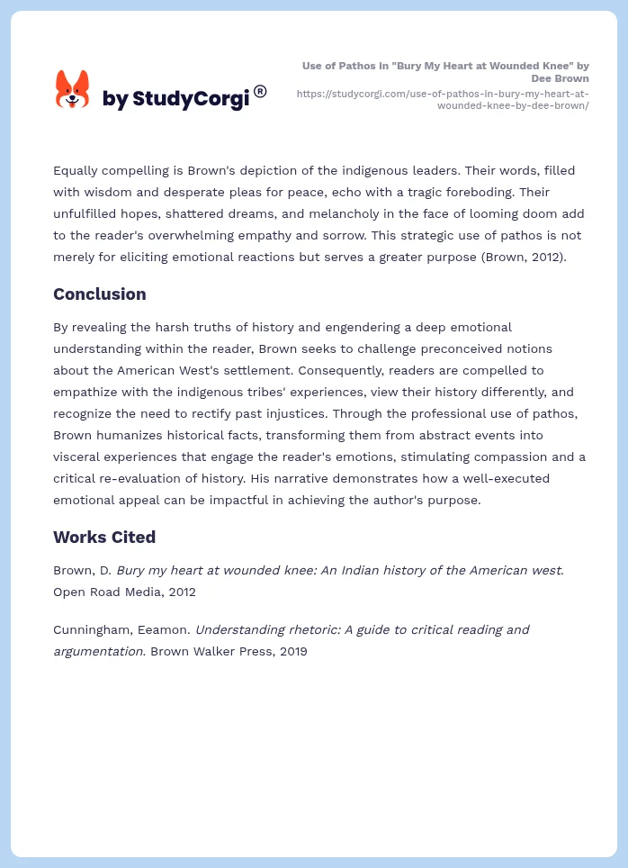 Use of Pathos in "Bury My Heart at Wounded Knee" by Dee Brown. Page 2