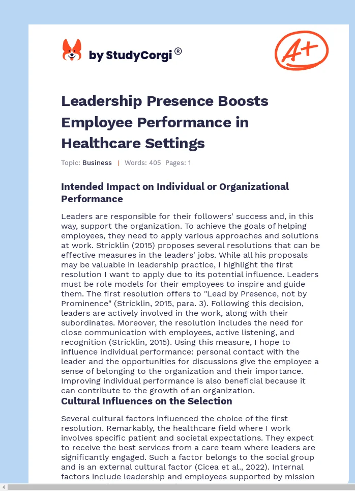 Leadership Presence Boosts Employee Performance in Healthcare Settings. Page 1