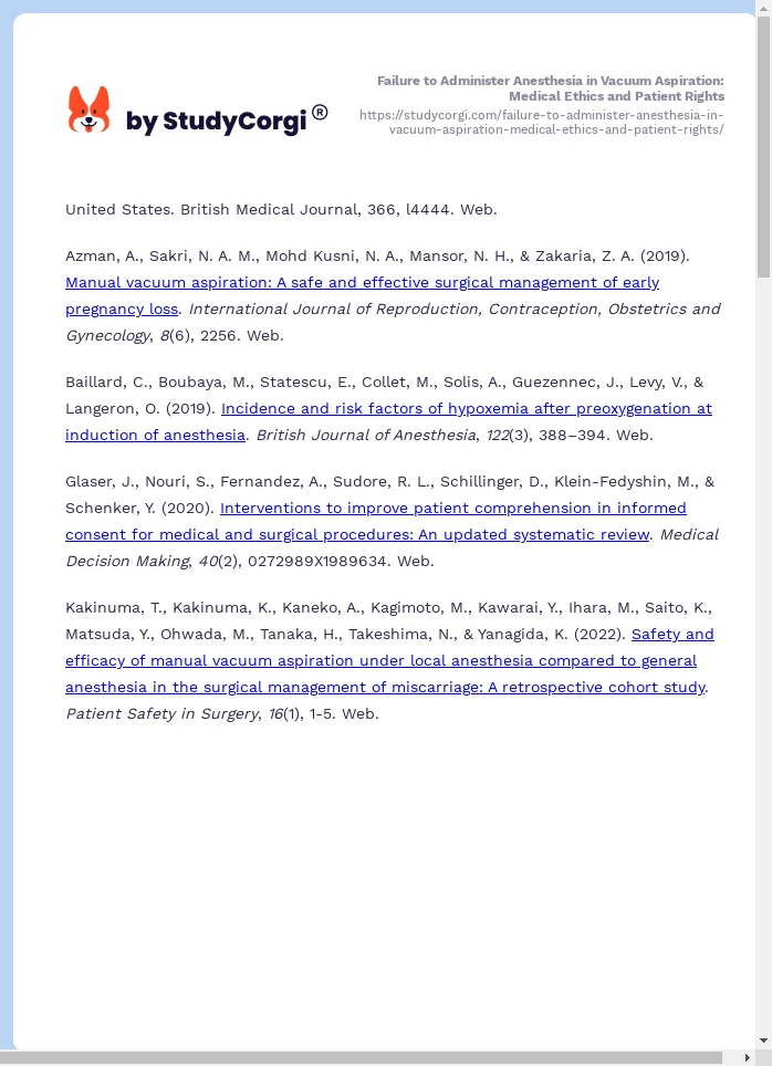 Failure to Administer Anesthesia in Vacuum Aspiration: Medical Ethics and Patient Rights. Page 2
