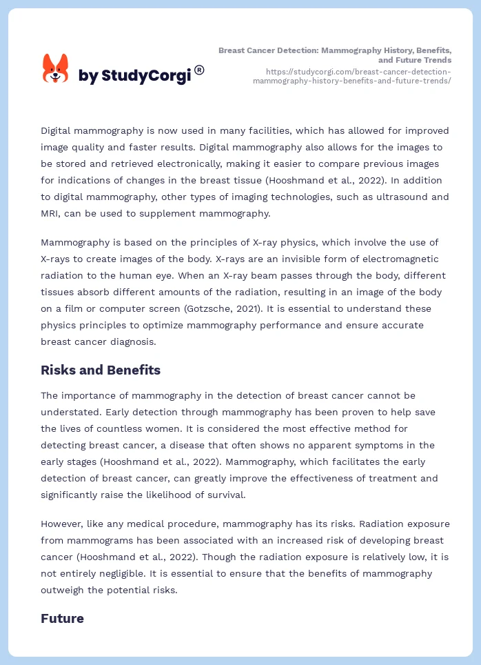Breast Cancer Detection: Mammography History, Benefits, and Future Trends. Page 2