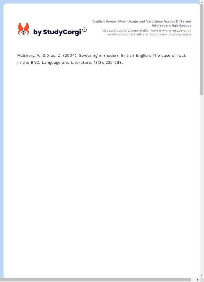 English Swear Word Usage and Variations Across Different Adolescent Age Groups. Page 2