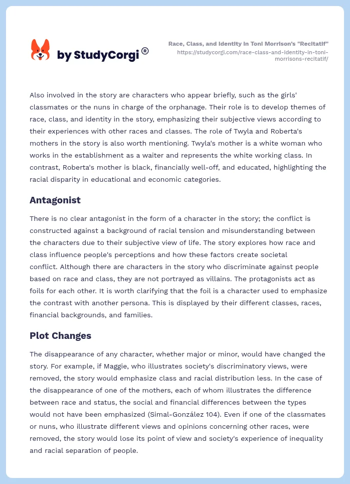 Race, Class, and Identity in Toni Morrison’s "Recitatif". Page 2