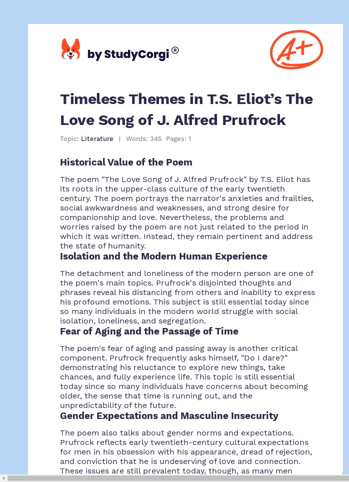Timeless Themes in T.S. Eliot’s The Love Song of J. Alfred Prufrock. Page 1
