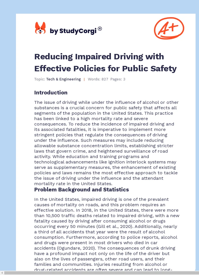 Reducing Impaired Driving with Effective Policies for Public Safety. Page 1
