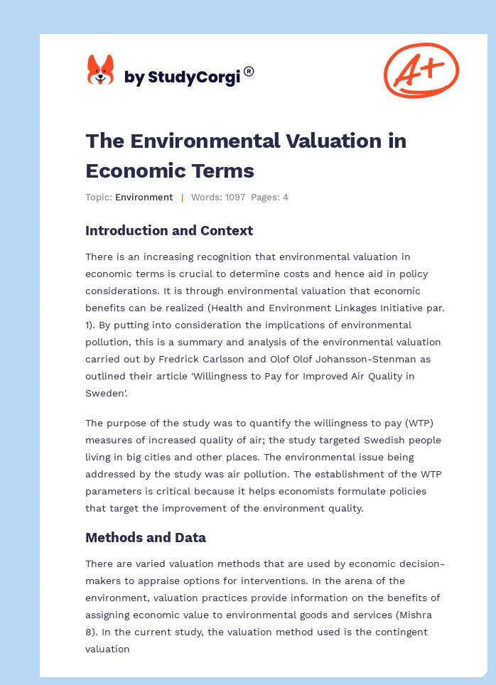 The Environmental Valuation in Economic Terms. Page 1