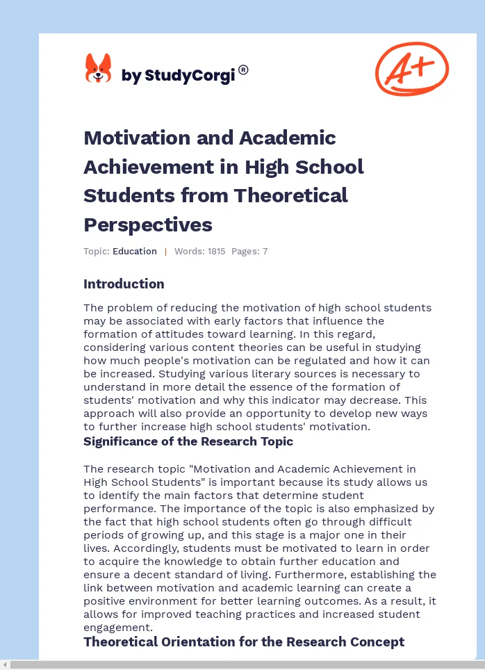 Motivation and Academic Achievement in High School Students from Theoretical Perspectives. Page 1
