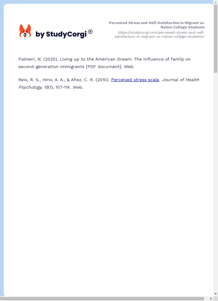 Perceived Stress and Self-Satisfaction in Migrant vs. Native College Students. Page 2