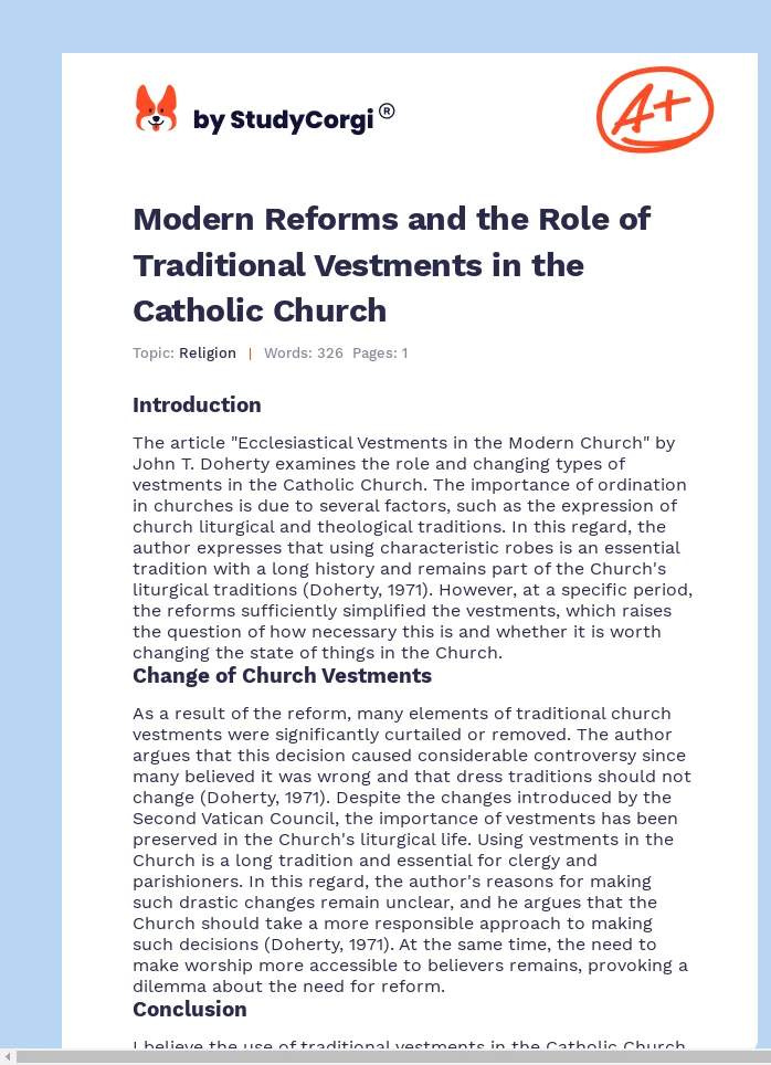 Modern Reforms and the Role of Traditional Vestments in the Catholic Church. Page 1