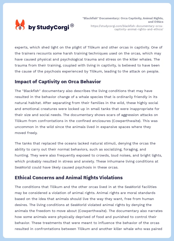 "Blackfish" Documentary: Orca Captivity, Animal Rights, and Ethics. Page 2