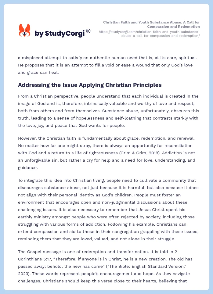 Christian Faith and Youth Substance Abuse: A Call for Compassion and Redemption. Page 2