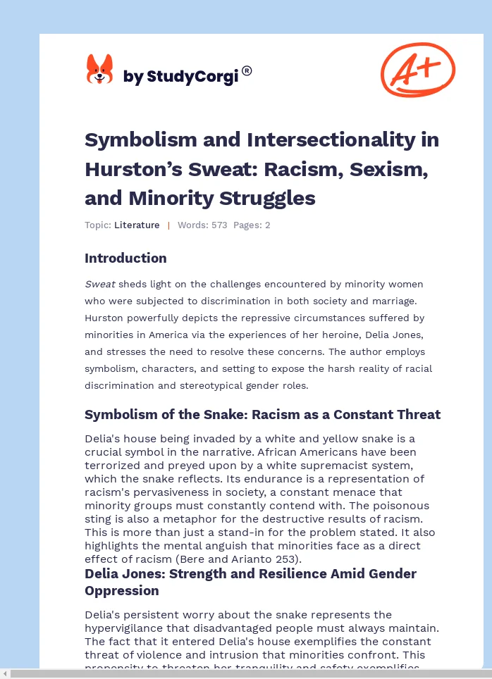 Symbolism and Intersectionality in Hurston’s Sweat: Racism, Sexism, and Minority Struggles. Page 1