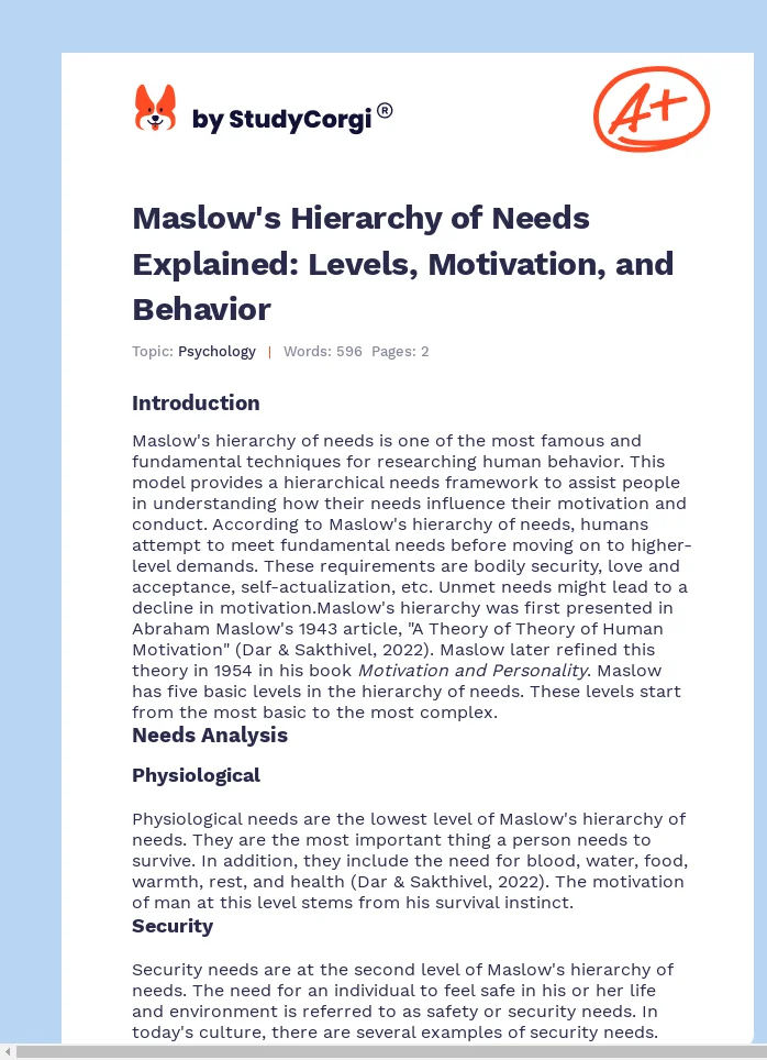 Maslow's Hierarchy of Needs Explained: Levels, Motivation, and Behavior. Page 1