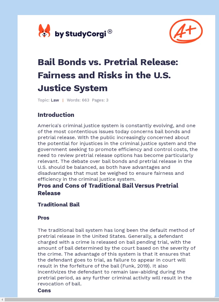 Bail Bonds vs. Pretrial Release: Fairness and Risks in the U.S. Justice System. Page 1