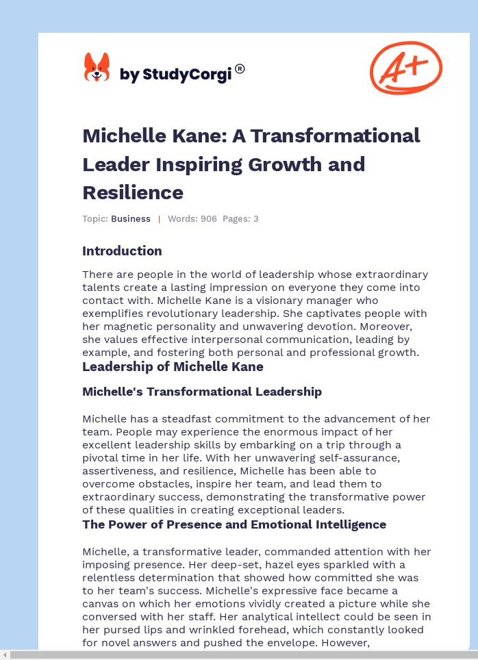 Michelle Kane: A Transformational Leader Inspiring Growth and Resilience. Page 1