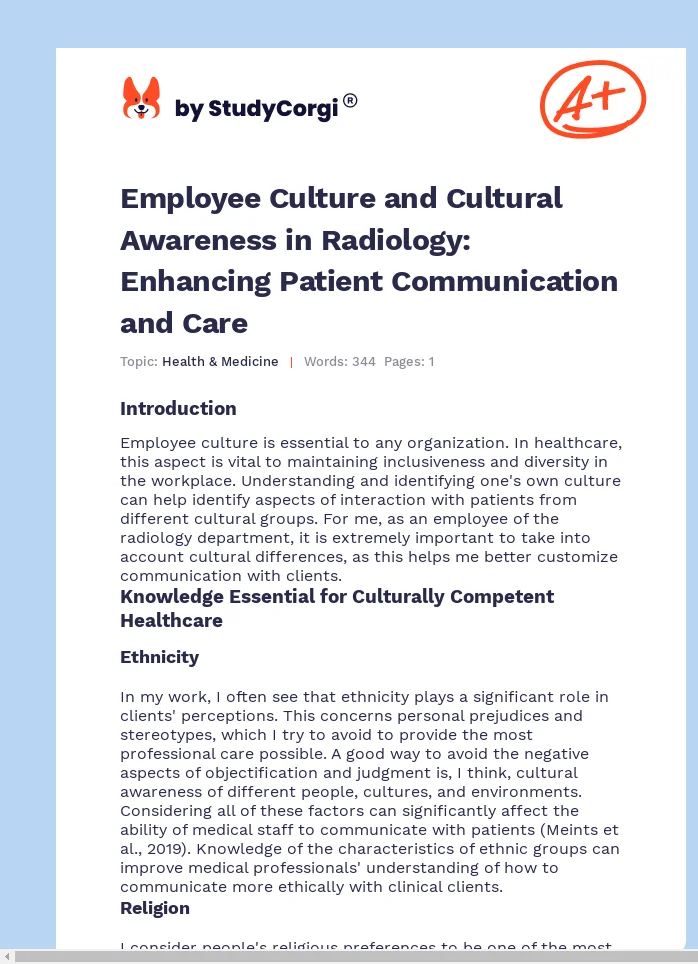Employee Culture and Cultural Awareness in Radiology: Enhancing Patient Communication and Care. Page 1