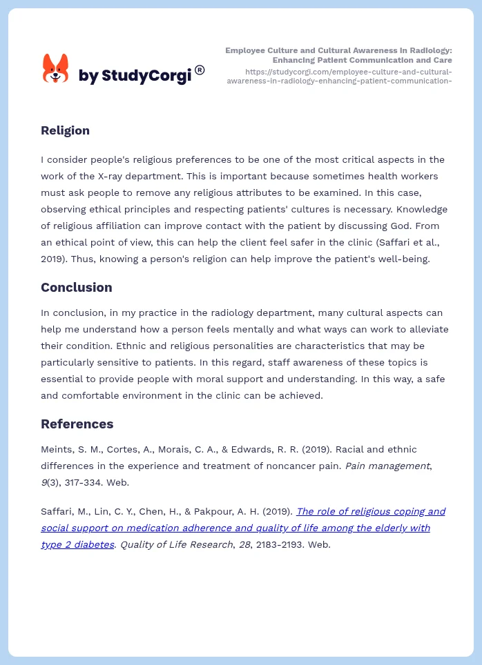 Employee Culture and Cultural Awareness in Radiology: Enhancing Patient Communication and Care. Page 2