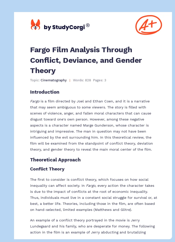 Fargo Film Analysis Through Conflict, Deviance, and Gender Theory. Page 1