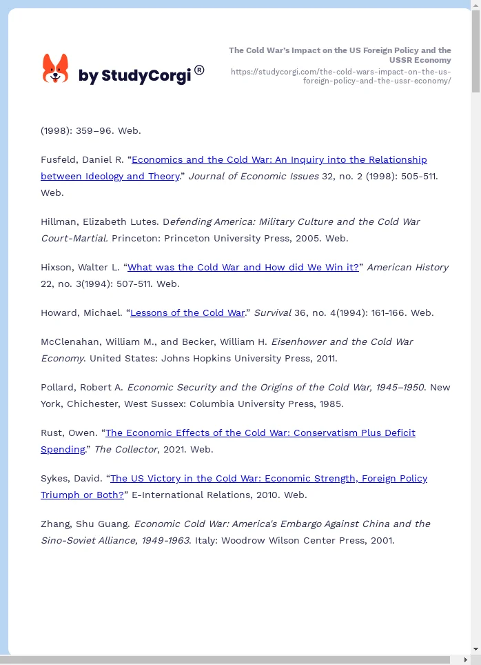 The Cold War’s Impact on the US Foreign Policy and the USSR Economy. Page 2