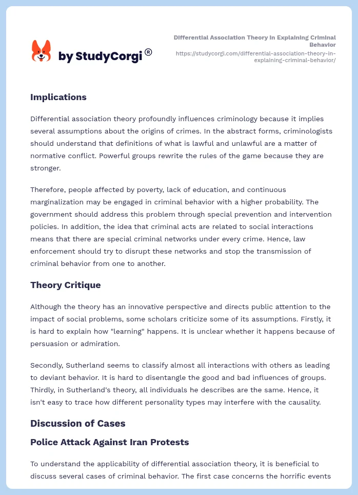 Differential Association Theory in Explaining Criminal Behavior. Page 2