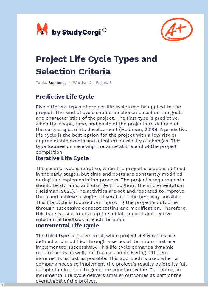 Project Life Cycle Types and Selection Criteria. Page 1