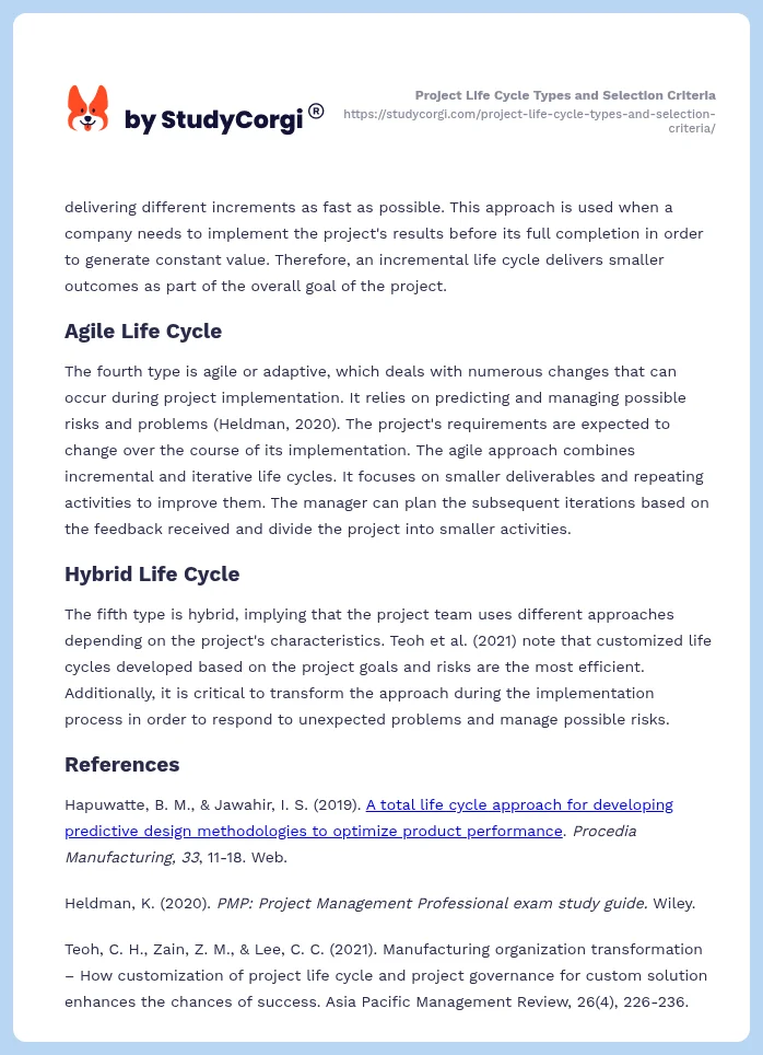 Project Life Cycle Types and Selection Criteria. Page 2