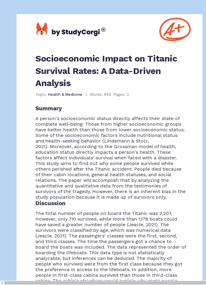 Socioeconomic Impact on Titanic Survival Rates: A Data-Driven Analysis. Page 1