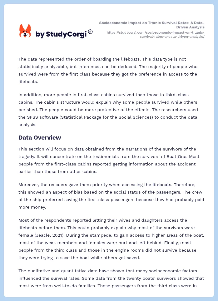Socioeconomic Impact on Titanic Survival Rates: A Data-Driven Analysis. Page 2